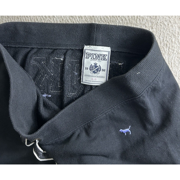 Vintage Y2K Victoria's Secret Pink Crop Sweatpants Sz L Black PINK Spell-Out - Picture 6 of 7